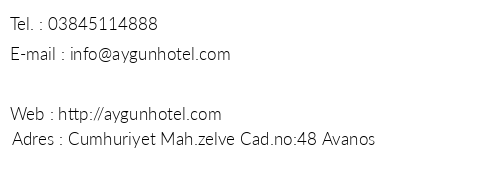 Aygn Otel Avanos telefon numaralar, faks, e-mail, posta adresi ve iletiim bilgileri